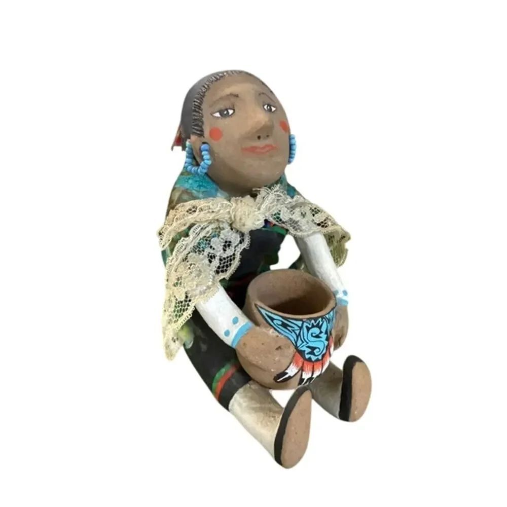 Vintage Signed Pueblo Clay Figurine Signed Terry Tapia Native American Folk Art